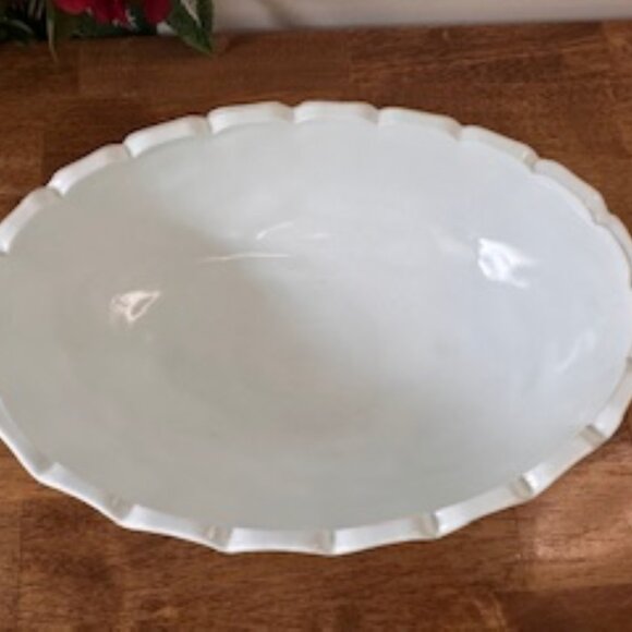 Indiana Glass Milk Glass Pedestal Bowl Fruit Motif Scalloped Footed Centerpiece‎ - Picture 4 of 5